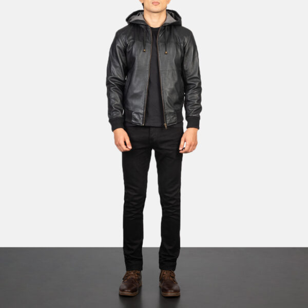 Bravado Black Hooded Leather Bomber Jacket