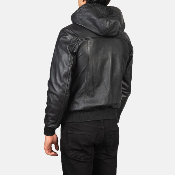 Bravado Black Hooded Leather Bomber Jacket - Image 3