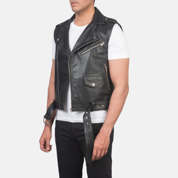 Sullivan Black Leather Biker Vest - Image 3