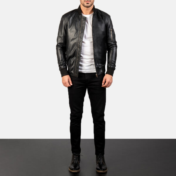 Sven Black Leather Bomber Jacket
