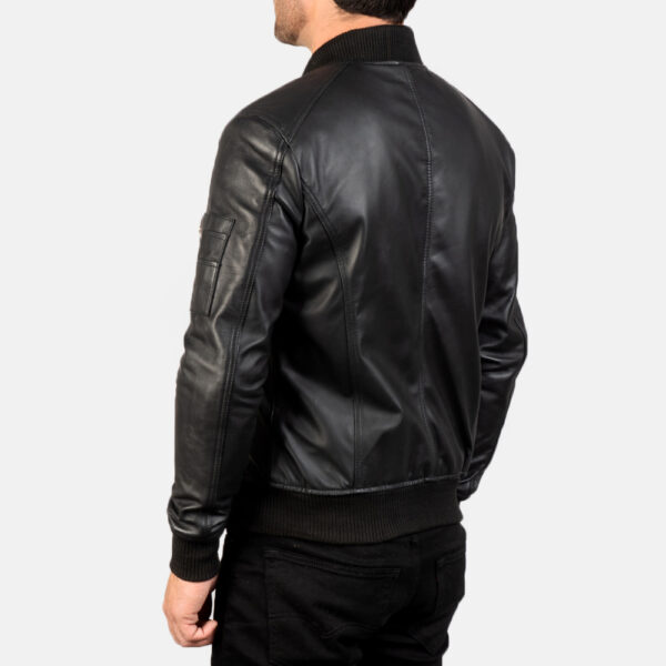 Sven Black Leather Bomber Jacket - Image 3